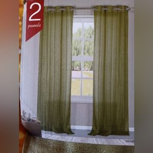 ♻️ Army Green Shimmery Grommet Curtains. ♻️